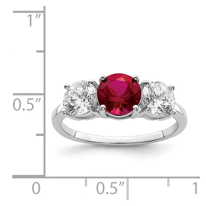Rings Sterling Silver Rhodiumplated Created Corundum u0026 CZ 3 Stone Ring Goldia