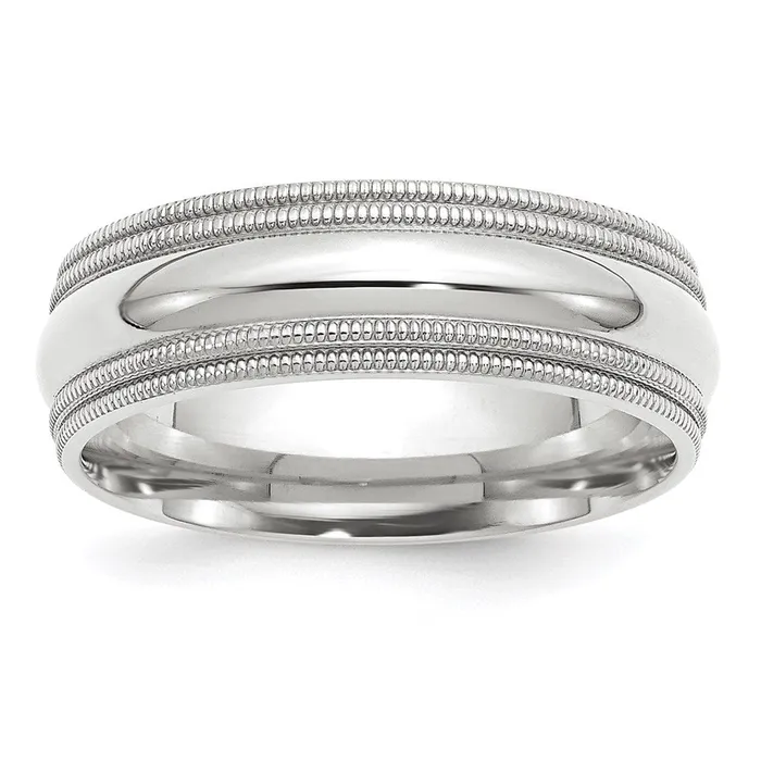 Solid 10K White Gold 7mm Double Milgrain Comfort Fit MensWomens Wedding Band Ring Size 4 Goldia Rings Solid 10K White Gold 7mm Double Milgrain Comfort Fit MensWomens Wedding Band Ring Size 4 Goldia Rings