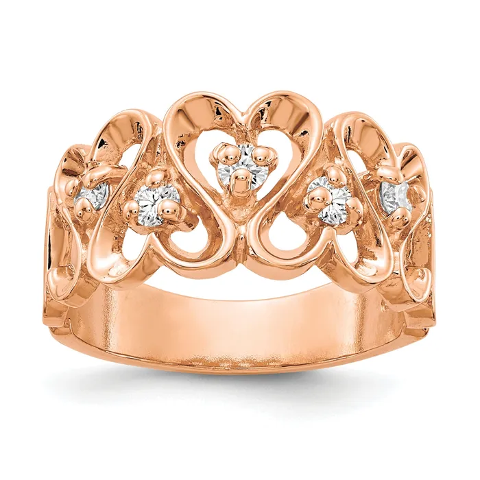 Solid 14k Rose Gold VS Simulated CZ heart Ring Goldia Rings