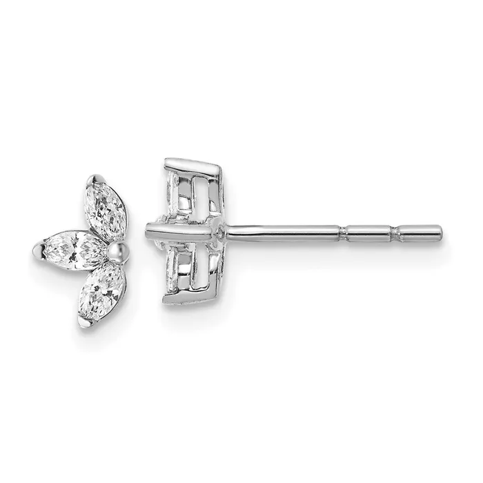 Solid 14k White Gold 3stone Marquise Simulated CZ Earrings Goldia Earrings