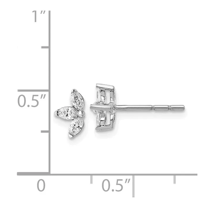 Solid 14k White Gold 3stone Marquise Simulated CZ Earrings Goldia Earrings