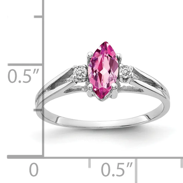 Solid 14k White Gold 8x4mm Marquise PinK Simulated Sapphire A CZ Ring Goldia Rings
