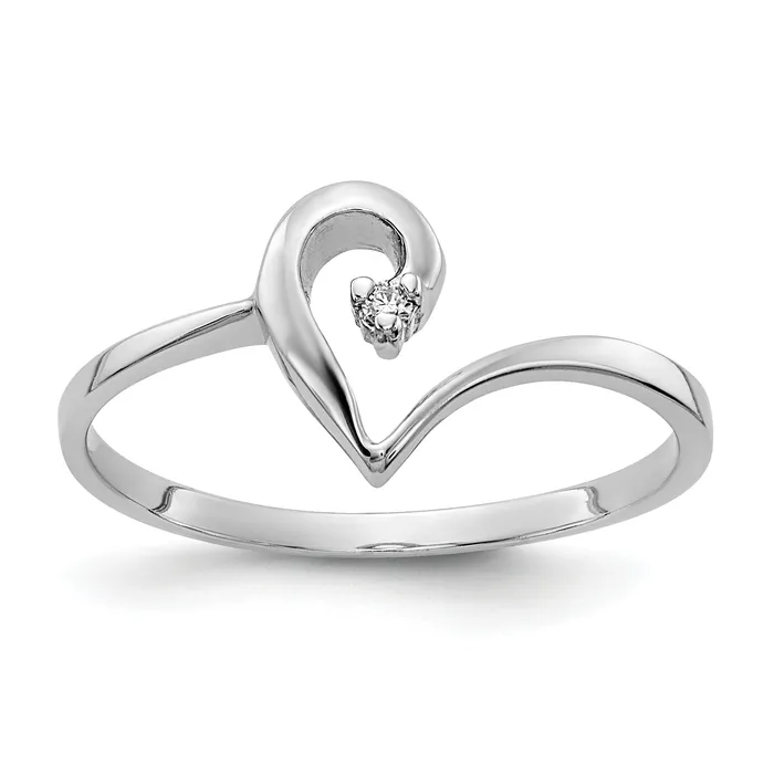 Solid 14k White Gold Polished AA Simulated CZ heart Ring Goldia Rings