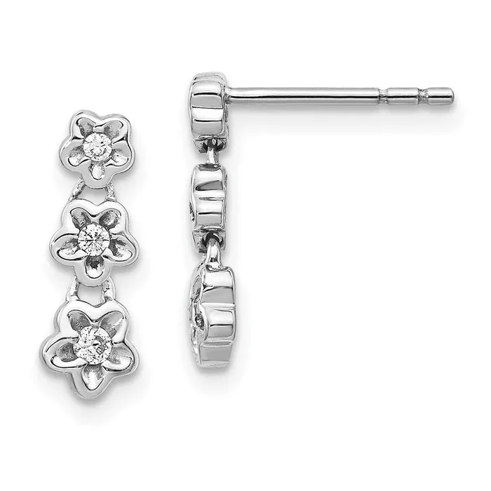 Solid 14k White Gold Simulated CZ 3flower Post Earrings Goldia Earrings