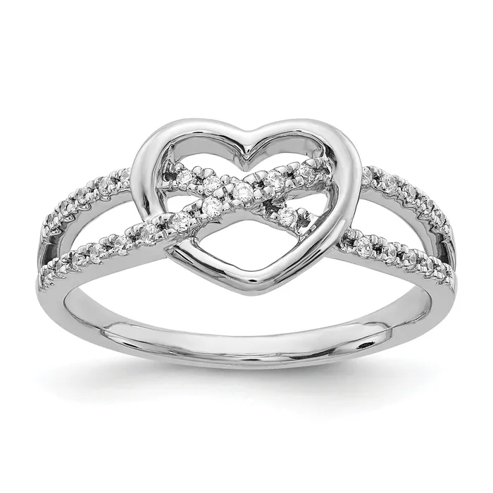 Solid 14k White Gold Simulated CZ Heart Ring Goldia Rings
