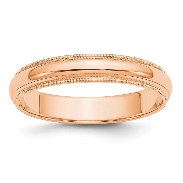 Solid 14K Yellow Gold Rose Gold 4mm Milgrain Half Round MensWomens Wedding Band Ring Size 135 Goldia Rings