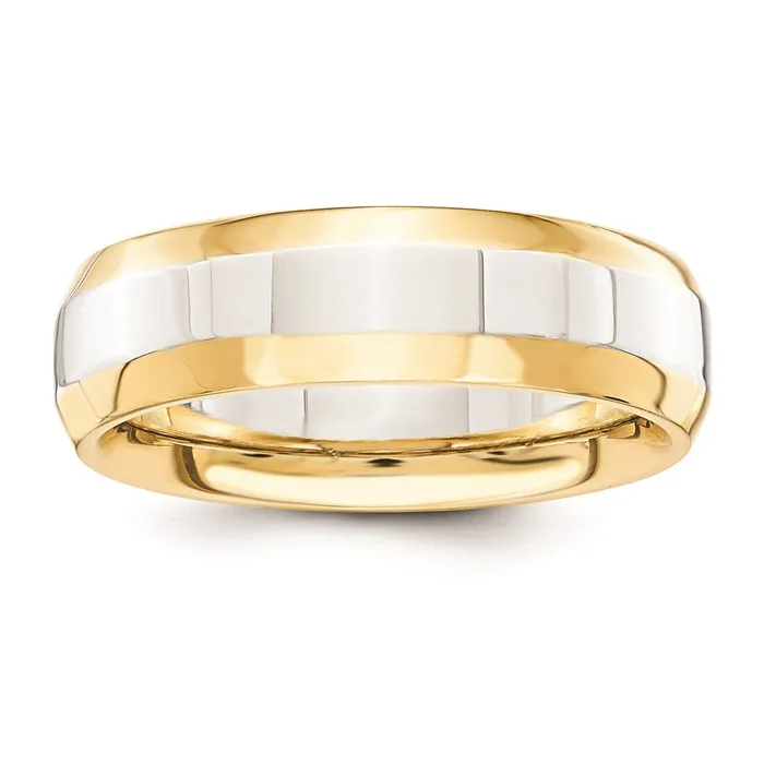 Solid 14K Yellow Gold TwoTone 6mm Domed Size 9 Wedding MensWomens Wedding Band Ring Goldia Rings
