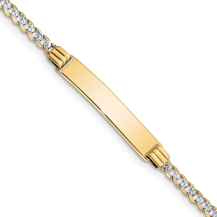 Solid 14K Yellow Gold wRhodium Childrens Pav Curb Link ID Bracelet MDS Bracelets Solid 14K Yellow Gold wRhodium Childrens Pav Curb Link ID Bracelet MDS Bracelets