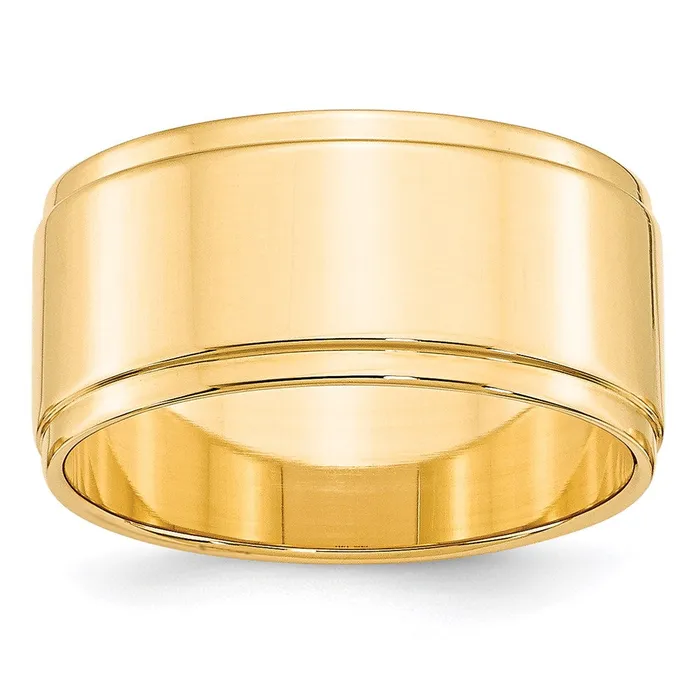 Solid 18K Yellow Gold 10mm Flat with Step Edge MensWomens Wedding Band Ring Size 65 Goldia Rings