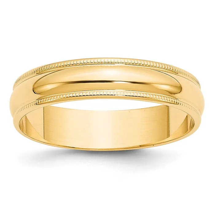 Solid 18K Yellow Gold 5mm Light Weight Milgrain Half Round MensWomens Wedding Band Ring Size 14 Goldia Rings