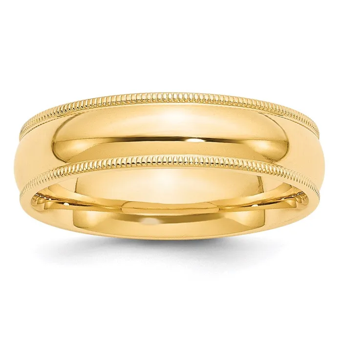 Solid 18K Yellow Gold 6mm Milgrain Comfort Fit MensWomens Wedding Band Ring Size 14 Goldia Rings