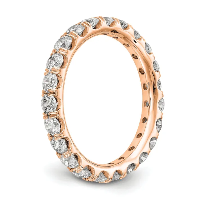 Solid Real 14k Rose Gold Polished U Shared Prong 2ct CZ Eternity Wedding Band Ring Goldia Rings