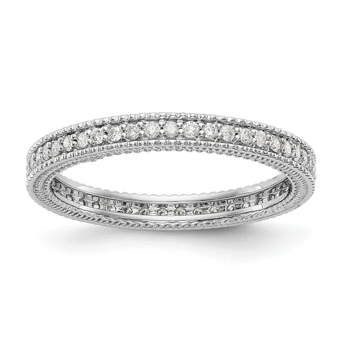 Solid Real 14k White Gold Polished 13CT Milgrain Edge CZ Eternity Wedding Band Ring Goldia Rings