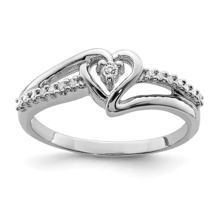 Sterling Silver Rhodium Diamond Heart Ring Goldia Rings