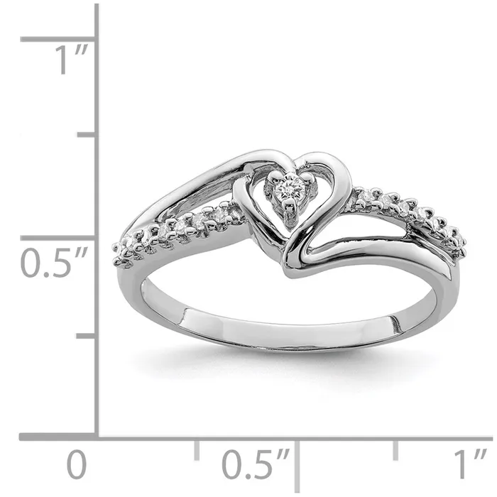 Sterling Silver Rhodium Diamond Heart Ring Goldia Rings