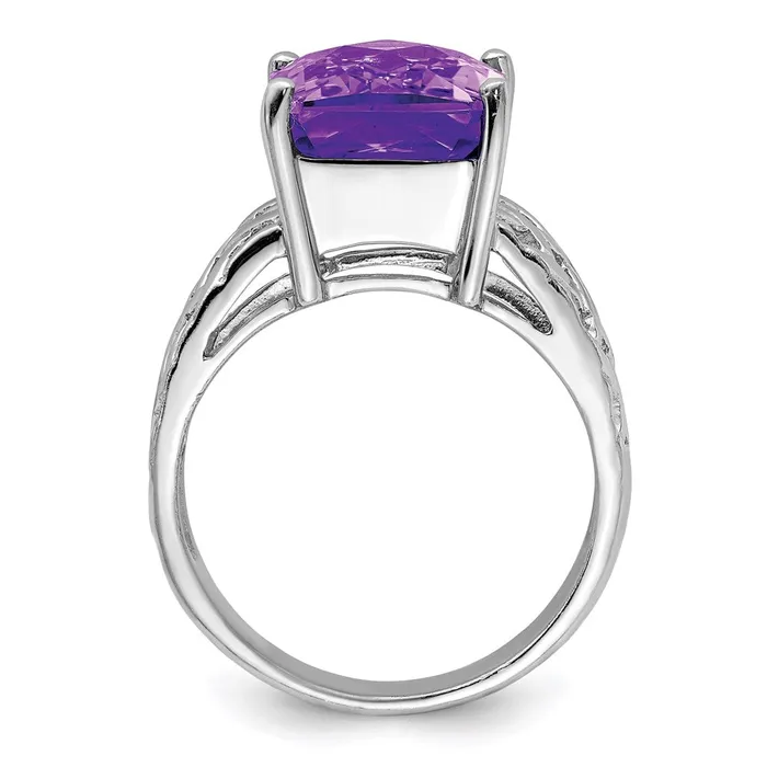 Sterling Silver Rhodiumplated CheckerCut Amethyst Ring Goldia Rings