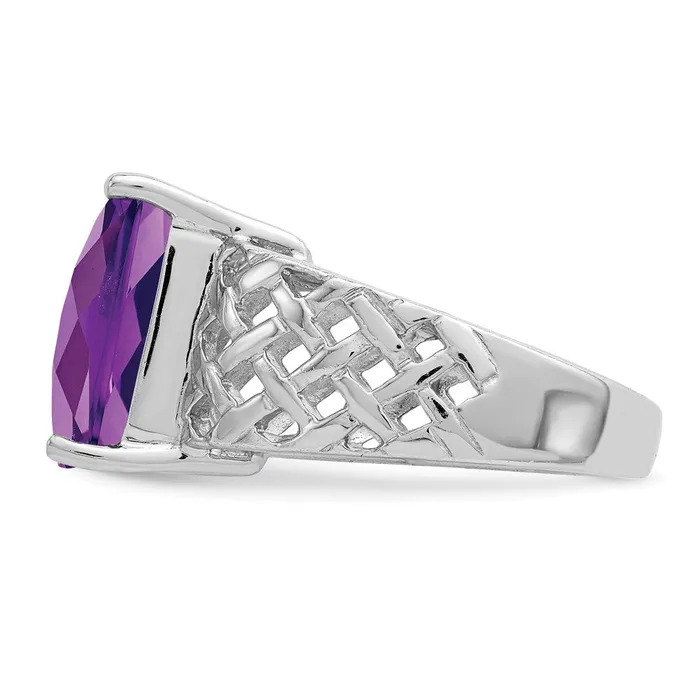 Sterling Silver Rhodiumplated CheckerCut Amethyst Ring Goldia Rings
