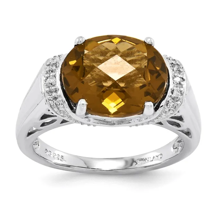 Sterling Silver Rhodiumplated CheckerCut Whiskey Quartz Ring Goldia Rings