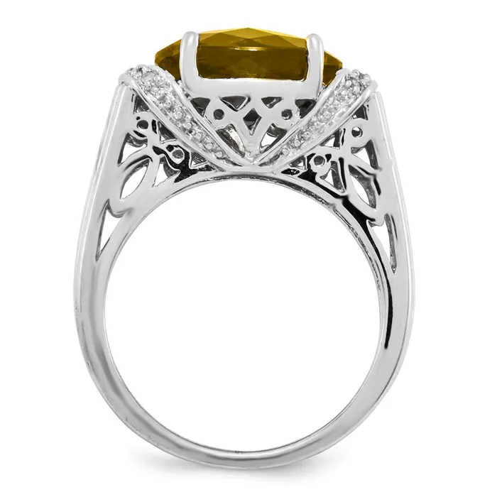 Sterling Silver Rhodiumplated CheckerCut Whiskey Quartz Ring Goldia Rings