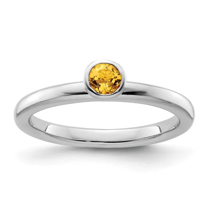 Sterling Silver Stackable Expressions High 4mm Round Citrine Ring Goldia Rings Sterling Silver Stackable Expressions High 4mm Round Citrine Ring Goldia Rings