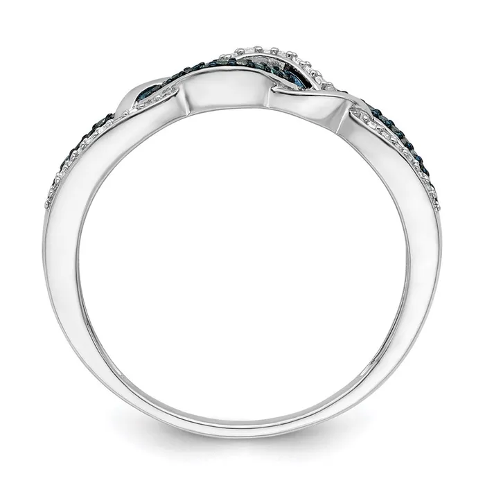 White Night Sterling Silver Rhodiumplated Blue and White Diamond Criss Cross Ring Goldia Rings