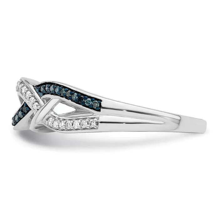 White Night Sterling Silver Rhodiumplated Blue and White Diamond Criss Cross Ring Goldia Rings
