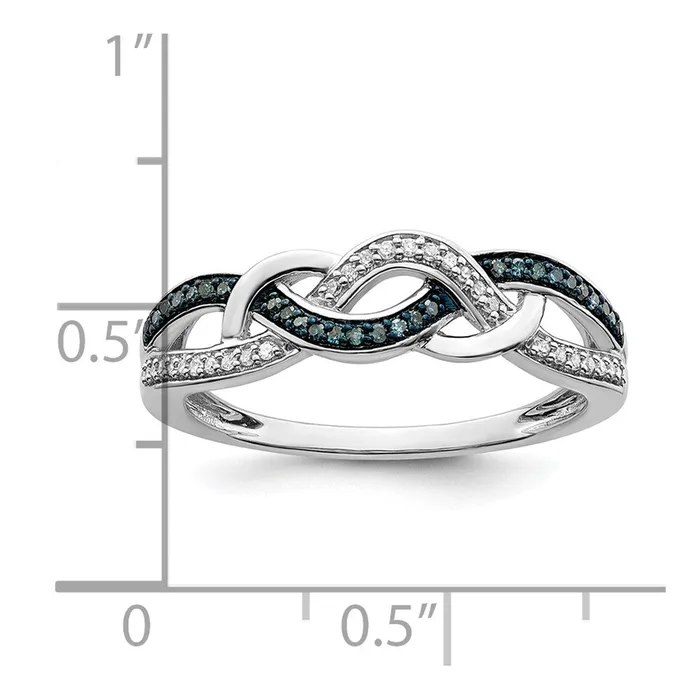 White Night Sterling Silver Rhodiumplated Blue and White Diamond Criss Cross Ring Goldia Rings
