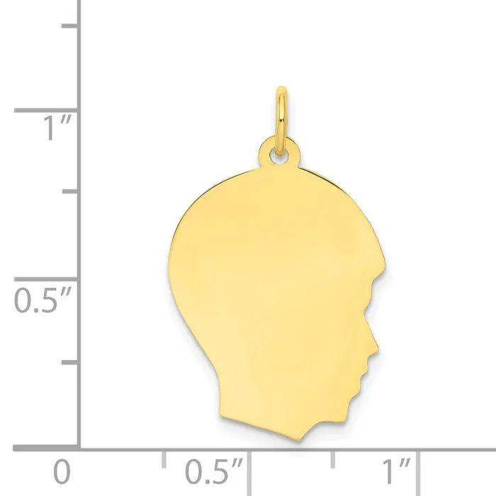 10K Plain Medium 018 Gauge Facing Right Engravable Boy Head Charm TreasureFineJewelers Charm Necklaces