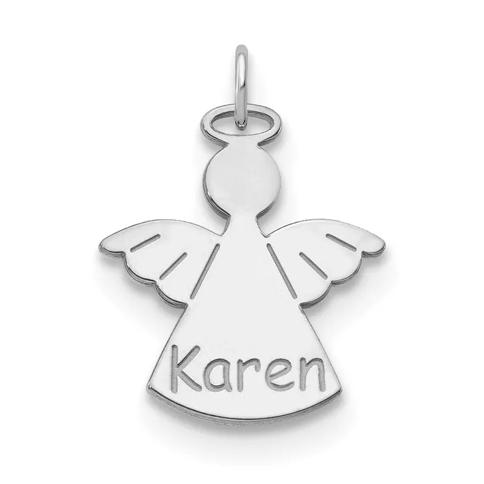10K White Gold Personalized Angel Charm TreasureFineJewelers Charm Necklaces 10K White Gold Personalized Angel Charm TreasureFineJewelers Charm Necklaces