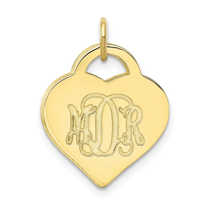 10KY Polished Monogram Heart Charm TreasureFineJewelers Charm Necklaces