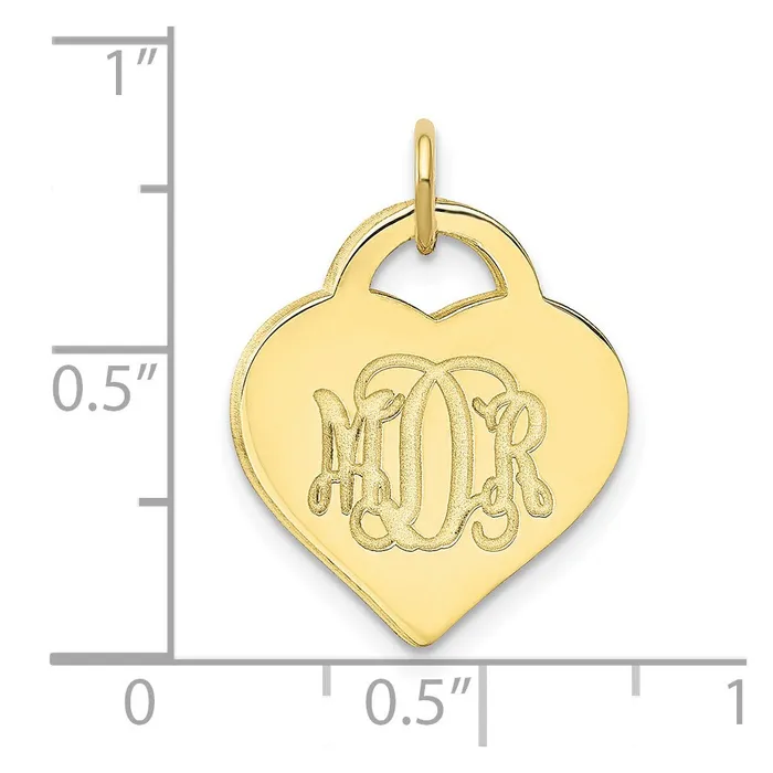 10KY Polished Monogram Heart Charm TreasureFineJewelers Charm Necklaces