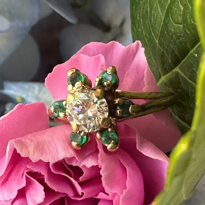 14 Karat White Gold Diamond and Emerald Ring 20000997 ONeills Estate Jewelry Rings
