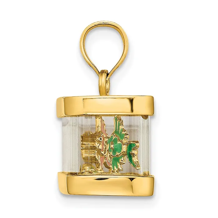 14K 3D Moveable Enamel Fish Aquarium Charm TreasureFineJewelers Charm Necklaces
