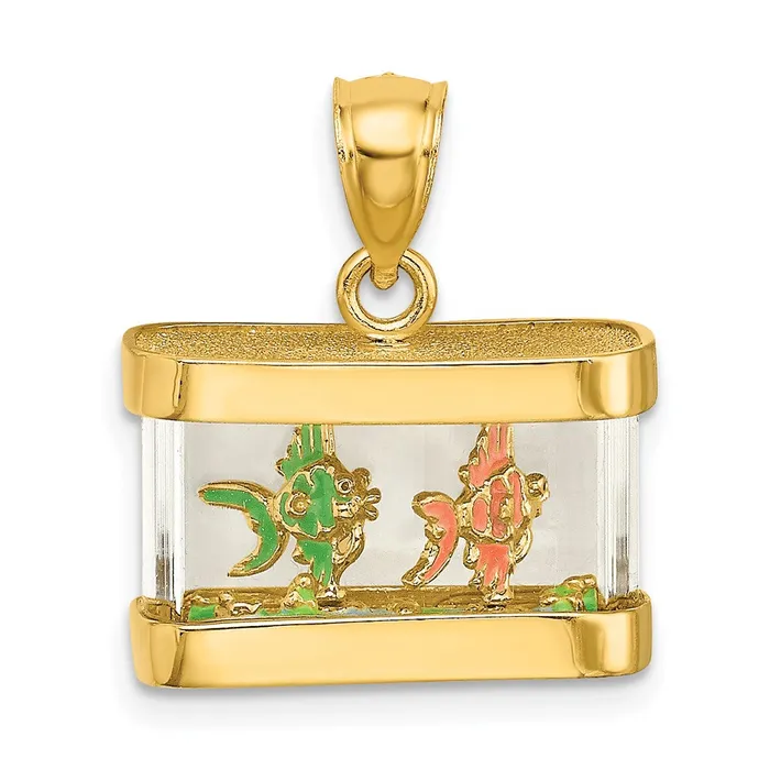 14K 3D Moveable Enamel Fish Aquarium Charm TreasureFineJewelers Charm Necklaces