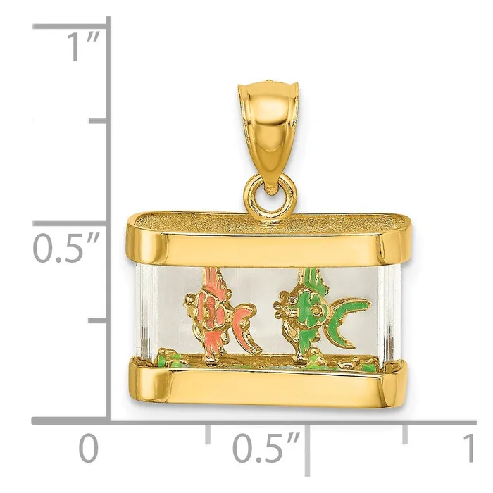 14K 3D Moveable Enamel Fish Aquarium Charm TreasureFineJewelers Charm Necklaces