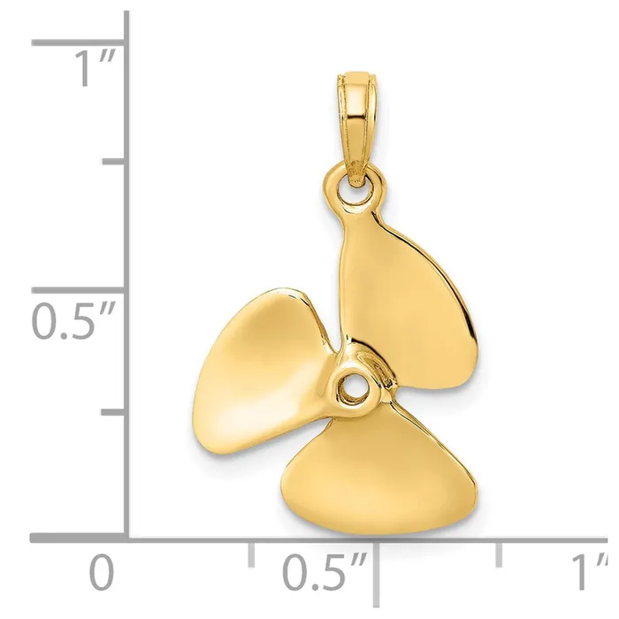 14K 3D Polished Three Blade Propeller Charm TreasureFineJewelers Charm Necklaces
