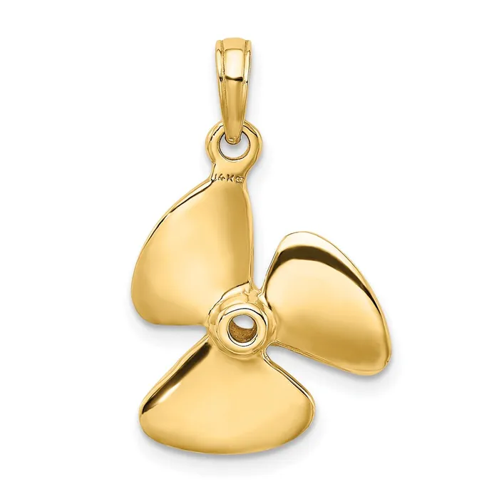 14K 3D Polished Three Blade Propeller Charm TreasureFineJewelers Charm Necklaces