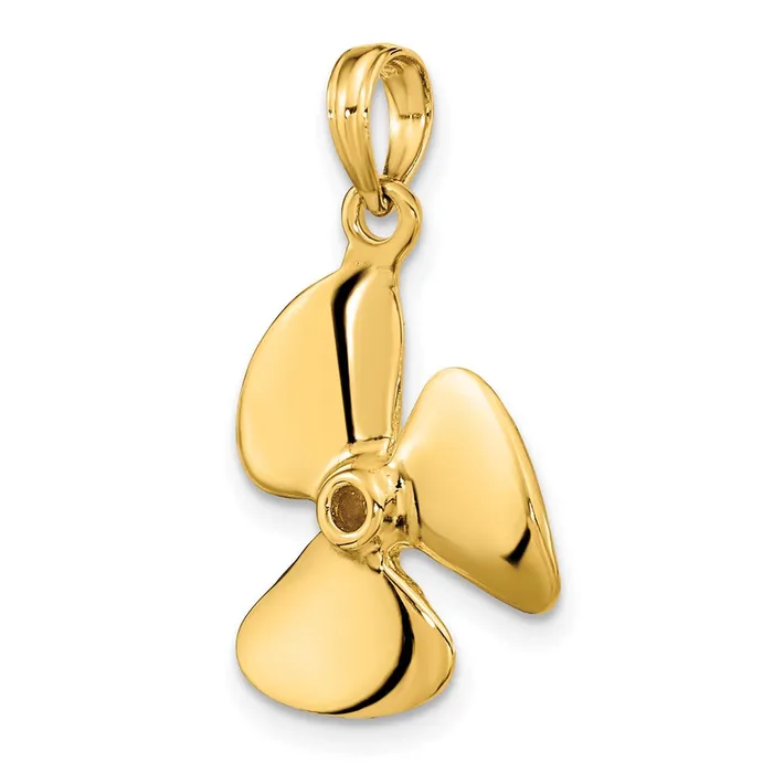 14K 3D Polished Three Blade Propeller Charm TreasureFineJewelers Charm Necklaces