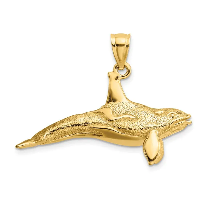 14K 3D Textured Killer Whale Charm TreasureFineJewelers Charm Necklaces