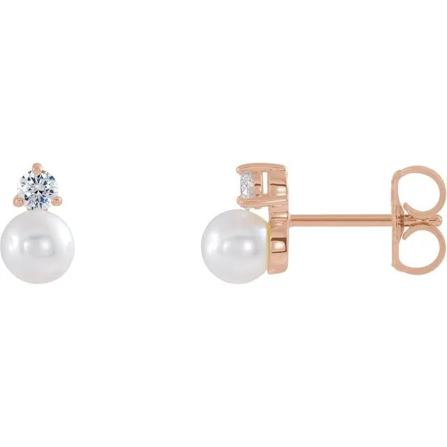 14K Rose Gold Cultured White Gold Freshwater Pearl 18 CTW Natural Diamond Earrings TreasureFineJewelers Earrings