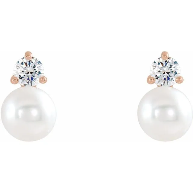 14K Rose Gold Cultured White Gold Freshwater Pearl 18 CTW Natural Diamond Earrings TreasureFineJewelers Earrings