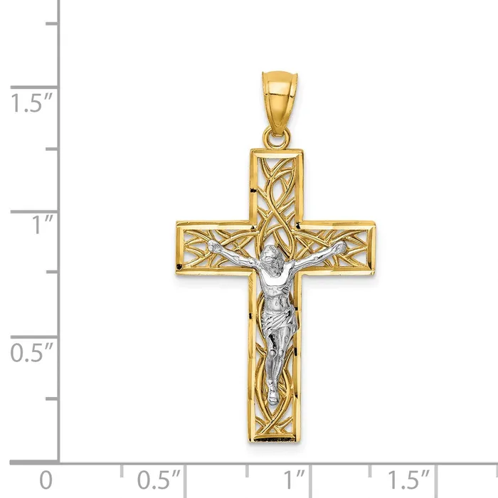 14K TwoTone Satin Polished DC Crucifix WVines Pendant TreasureFineJewelers Rings