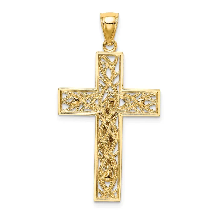 14K TwoTone Satin Polished DC Crucifix WVines Pendant TreasureFineJewelers Rings