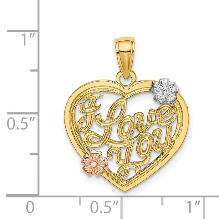 14k Twotone wWhite Rhodium I LOVE YOU Heart wFlowers Charm TreasureFineJewelers Rings