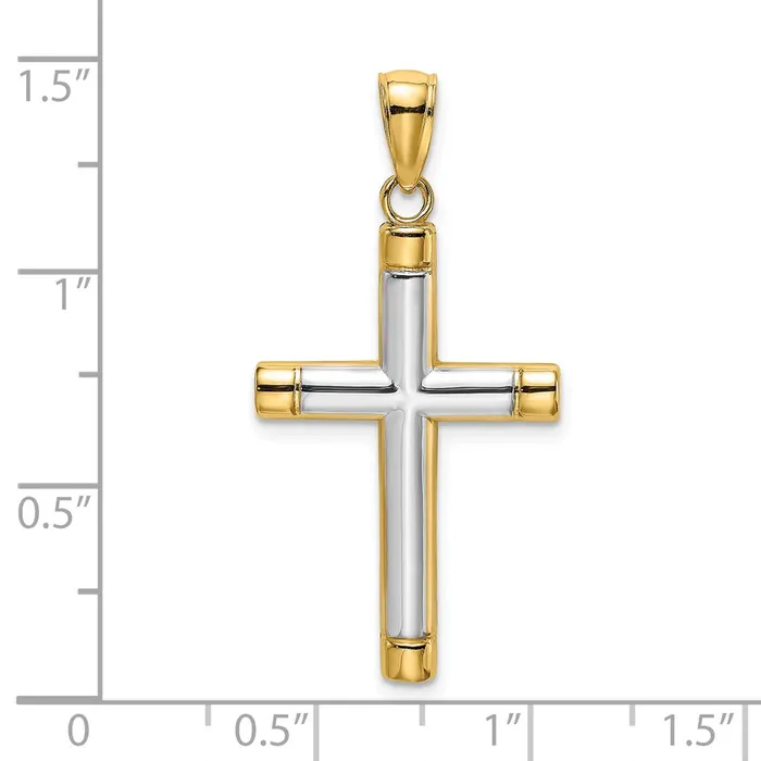 14K W Rhodium Polished Tubular Cross Charm TreasureFineJewelers Charm Necklaces
