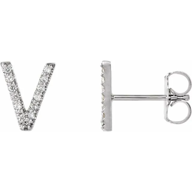 14K White 04 CTW Diamond Single Initial V Earring TreasureFineJewelers Earrings