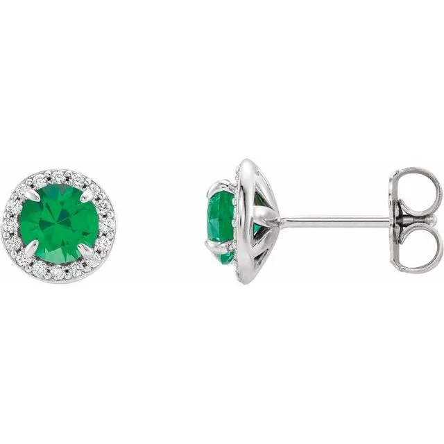14K White Gold 5 mm Natural Emerald 18 CTW Natural Diamond Earrings TreasureFineJewelers Earrings