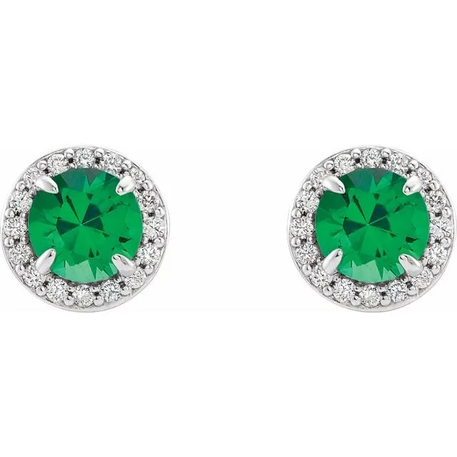 14K White Gold 5 mm Natural Emerald 18 CTW Natural Diamond Earrings TreasureFineJewelers Earrings