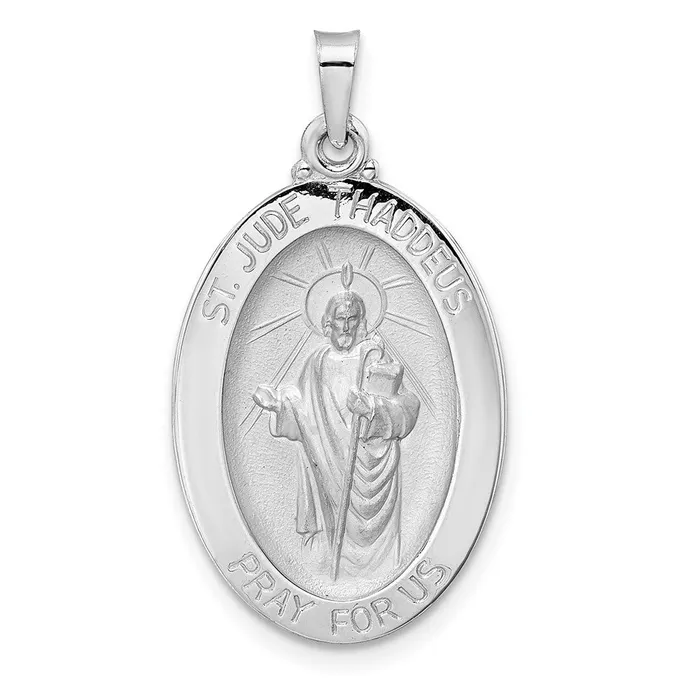 14k White Gold Polished St Jude Oval Solid Medal Pendant TreasureFineJewelers Necklaces 14k White Gold Polished St Jude Oval Solid Medal Pendant TreasureFineJewelers Necklaces