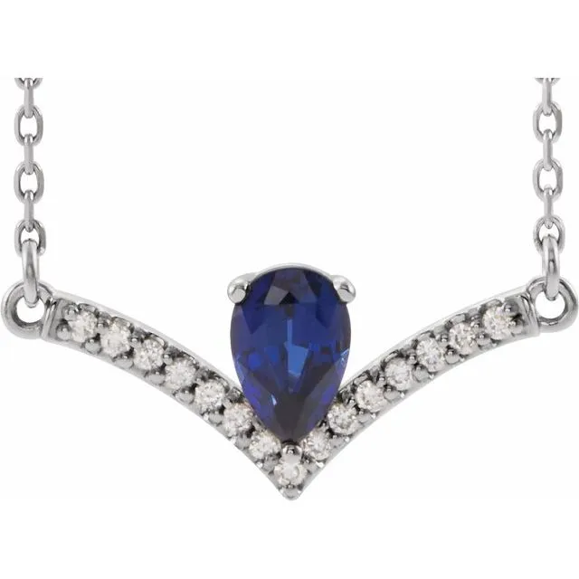 14K White LabCreated Blue Sapphire 06 CTW Diamond 16 Necklace TreasureFineJewelers Necklaces 14K White LabCreated Blue Sapphire 06 CTW Diamond 16 Necklace TreasureFineJewelers Necklaces